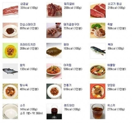 	사진= 각종 회식메뉴의 칼로리/ 온라인커뮤니티
