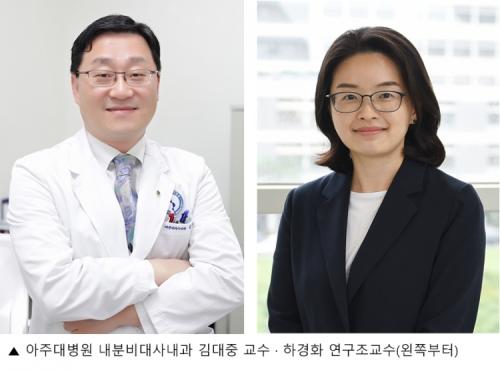 (왼쪽부터) 아주대병원 내분비대사내과 김대중 교수·하경화 연구조교수 연구팀.