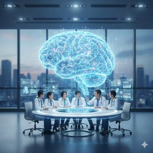 �ѱ������ǷῬ����(NECA)�� 2025�� ��Źȸ�� ������&nbsp;���Ƿ�&nbsp;AI���� �����ϰ�,&nbsp;�Ƿ��Ρ������ڡ�����衤������å ������ �� ���������ܰ� �Բ� ������ ������ ���Ƿ� �о� ������ �ΰ����� ���� Ȱ�� ��Ģ���� �����ߴ�. (������ AI ���� �̹���)