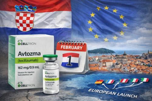 ��Ʈ�����ǡ����۶�(Actemra)���̿��ùз�(������)�� �ڰ��鿪��ȯ ġ���� ���������(Avtozma, ���и�: ���и� ��Ǹ��ָ���tocilizumab)�� ũ�ξ�Ƽ�� ��� ���б⿡ ����.