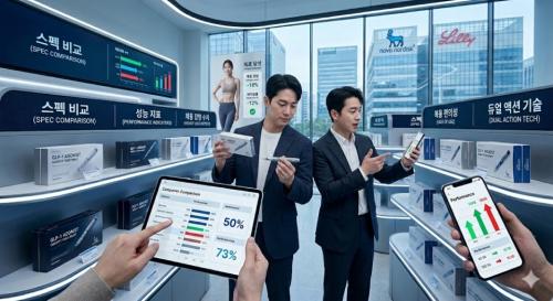 ���� ��ġ���� ������ �䵿ġ�� �ִ�. ���� �Ǿ�ǰ ������ ���İ� ������ ������ ������ ä �������� �ｺ�ɾ��� ���ο� ������ �� �ڸ��� ����ϰ� �ִ�. ����ũ �뺸 ���ũ(Novo Nordisk)�� �̱� �϶��� ����(Eli Lilly)�� GLP-1 �ۿ� �迭 �� ġ���� ���� ������ �̸� ��Ȯ�� �����ش�. [������ ����� ���ظ� ���� ���� AI ���� �̹���]