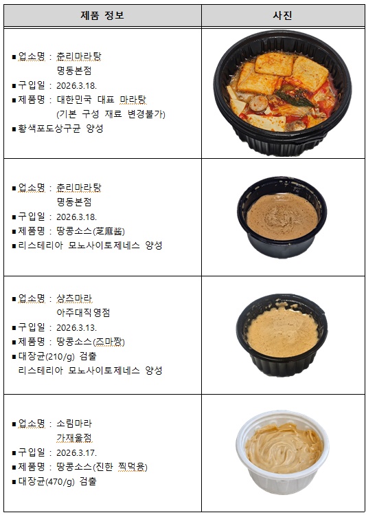 마라탕 등 4개 목록